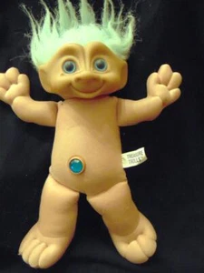 1991 ACE Treasure TROLL 12" Doll Blue Hair Eyes Jewel Hard Head Soft Body Rare - Picture 1 of 4