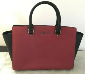 NWT Michael Kors Selma Large Top Zip Satchel Scarlet/Black Handbag 30T3MLMS7T - Picture 1 of 3