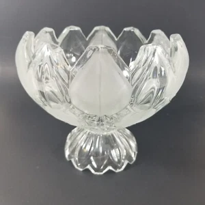 Vtg Large Crystal Footed Partial Frosted Satin Centerpiece Fruit Bowl Romania - Picture 1 of 3