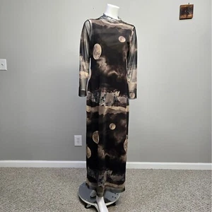 Zara Maxi Dress Women Large Grey Mesh Tulle Printed Moon Desert Scene Straight - Picture 1 of 8