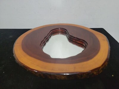 Incredible Custom Made Rare Sapele Tree Round Slice Log Wood Wall Mirror Decor - Image 1 of 4