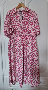 M&S Collection Midikleid Rosa Elfenbein Puffärmel Größe UK 20 - Bild 1 von 10