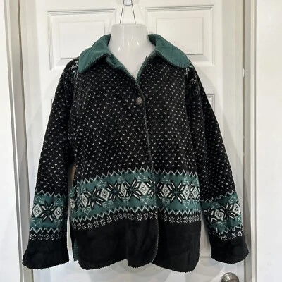 Abrigo Chaqueta Denali Para Mujer M Grueso Reversible Polar Verde Copo de Nieve Geométrico Foto 1 de 4