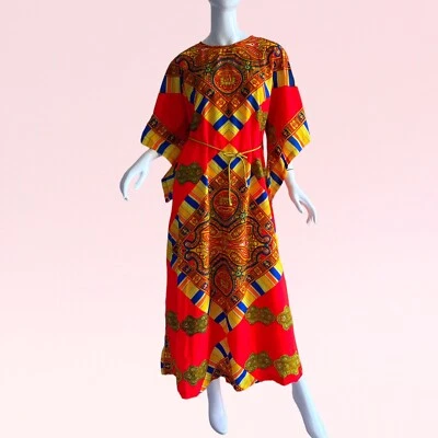 1970s Vtg Rhapsody Hawaiian Psychedelic Kimono Dashiki Caftan Dress Maxi NWT - Image 1 of 4
