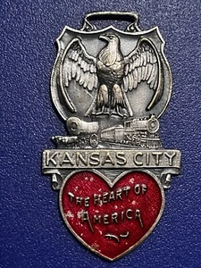 vintage antique pocket watch fob KANSAS CITY -The Heart Of America - Picture 1 of 4