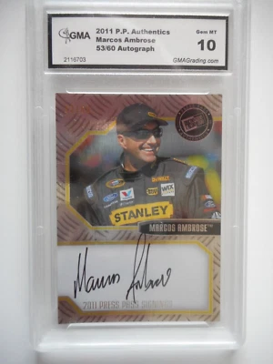 Marcos Ambrose 2011 Press Pass Authentics Auto Card SER#/60 GMA GRADED GEM 10 - Image 1 of 4
