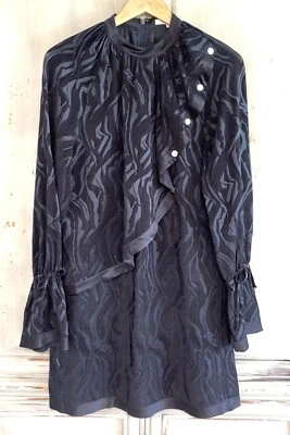 Derek Lam 10 Crosby Midnight Navy Blue Embossed Silk Dress Sz 4 - Image 1 of 4