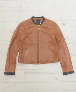 MASSIMO DUTTI 4715 Jacket Women's LARGE Lambskin Leather Crop Biker size L-M - Picture 1 of 13