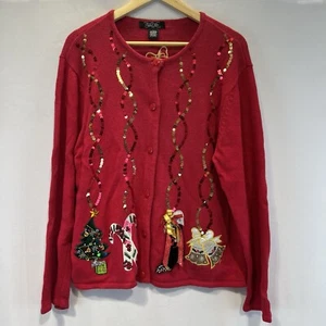 Cárdigan Navidad Cristal Kobe Rojo Suéter Lentejuelas Jingle Bells Mujer Grande - Imagen 1 de 7