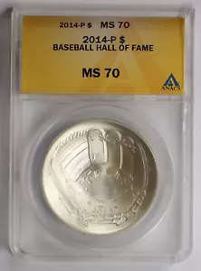 2014-P Baseball Hall of Fame Proof Commemorative Silver Dollar ANACS PF70 - Picture 1 of 4