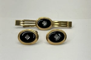 SET SMOKING GEMELLI E TIRANTI NERO ONICE ANSON RIEMPITI D'ORO (CL170A) - Foto 1 di 9