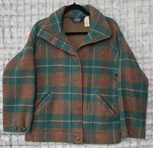 Woolrich Vintage Brown Green Plaid Wool Tweed Coat Women's Medium 60's Made USA - Picture 1 of 9