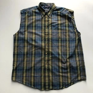 Vintage Nautica Shirt Mens XL Cut Off Sleeve Sleeveless Button Down Check Y2K - Picture 1 of 10