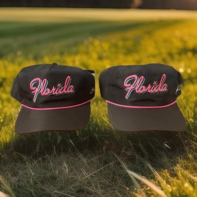 NEW Bad Birdie Men’s Florida Rope Golf Hat Adjustable Black/Pink Lot Of 2