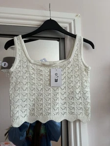 H&M Cream Crochet Vest Top Age 12-14 - Picture 1 of 3