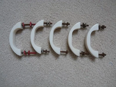 Set of 5 vintage Lactronoid drawer handles, white ridged design. 3" x 5/8" - Image 1 of 4