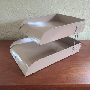 tan 2 tier legal/letter Cole Steel paper tray desk organizer file Mid Century - Picture 1 of 7