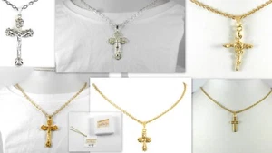 Cross Necklace Pendant pure 14K gold or Silver plated Christian gift 6 models - Picture 1 of 43