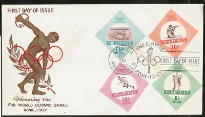 1960 Rome Olympic Basketball Swim of Nations Discobolus of Myron FDC Philippines - Image 1 of 3