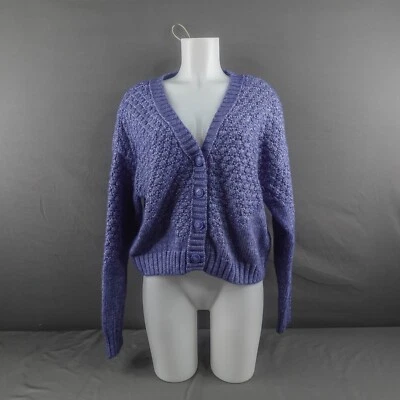 Forever 21 Women Cardigan Sweater Medium Blue Grandma Chunky Preppy Y2K NEW - Image 1 of 4