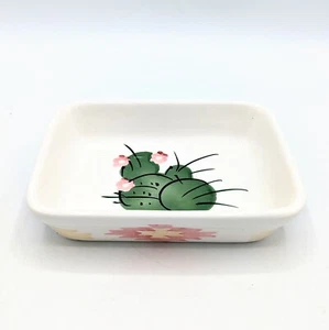 Vtg Hand Painted Ceramic CACTUS Soap Dish Southwestern 90s Aztec Sponge Holder - Picture 1 of 5