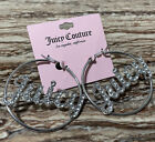Juicy Couture Jewelry Silver Hoop Earrings Crystal Logo Clear Rhinestones 58mm