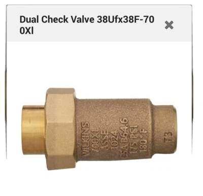 ZURN WILKINS 38UFX38F-700XL LEAD FREE DUAL CHECK VALVE BACKFLOW PREVENTER