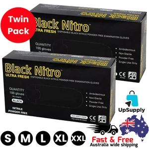 2xBLACK DISPOSABLE POWDER FREE NITRILE GLOVES FOOD INDUSTRIAL MEDICAL PROTECTION - Picture 1 of 5