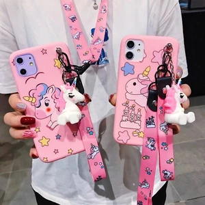 For iPhone Samsung Unicorn + Strap Stand Cute Cartoon Girl Hot Phone Case Cover - Picture 1 of 14