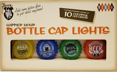  HAPPIER HOUR BEER BOTTLE CAP LIGHTS~SET 10~GREAT FOR MAN CAVE~HOME BAR~PARTY  - Image 1 of 4