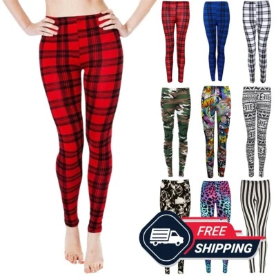 Womens Printed Leggings Ladies Stretchy Soft Elasticated Waist Viscose UK 8-26 - Image 1 of 4