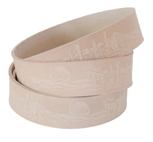 veg tanned leather strap deer eagle embossed cow hide 56" x 1.5" dog collar belt - Picture 1 of 6