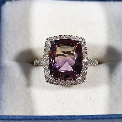 Anillo Premium Ametrino y Circón Blanco Natural Halo en Platino más de 925SS 6.15ct Foto 1 de 4