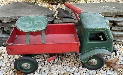 Vintage 1930's Keystone Pressed Steel Ride On Green 25" Dually Dump Truck Great - Image 1 of 4