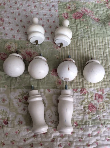 Salvaged Lot Of 8 Vtg White Furniture Legs And Nevels With Screws Shabby Chick Cover