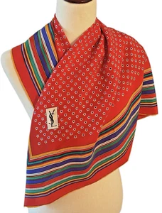 Bufanda 100 % seda vintage Yves Saint Laurent 1980 cuadrada 34" brillante audaz logotipo YSL - Imagen 1 de 10