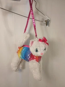 Poochie & Co. White Cat Plush Pink Blue Sequin Purse Stuffed Animal Handbag - Picture 1 of 11