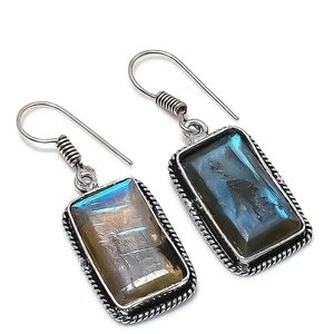 Labradorite Gemstone Handmade Jewelry Earring 1.58" J763 - Picture 1 of 8