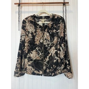 Requirements Black & Tan Bunout Corduroy Full Zip Jacket Womens Size L - Picture 1 of 6