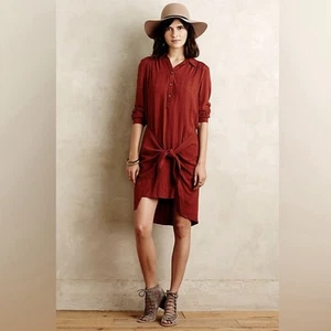 MAEVE ANTHROPOLOGIE Bloomsbury Wrap Tie Tunic Shirt Dress Rust Red 2 XS Comfy! - Picture 1 of 11