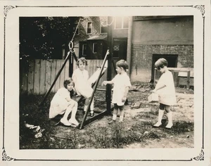 Snapshot Vintage Photo Backyard Playground See Saw Teeter Totter Girls Boys Play - Picture 1 of 8