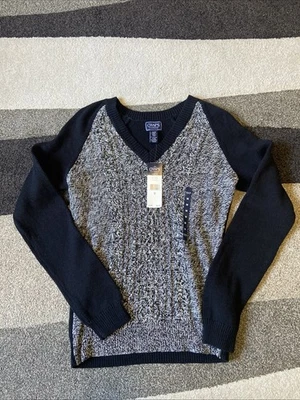 Chaps Womens Sweater Sz M Black/Cream Cotton Blend Sweater NWT - Image 1 of 4