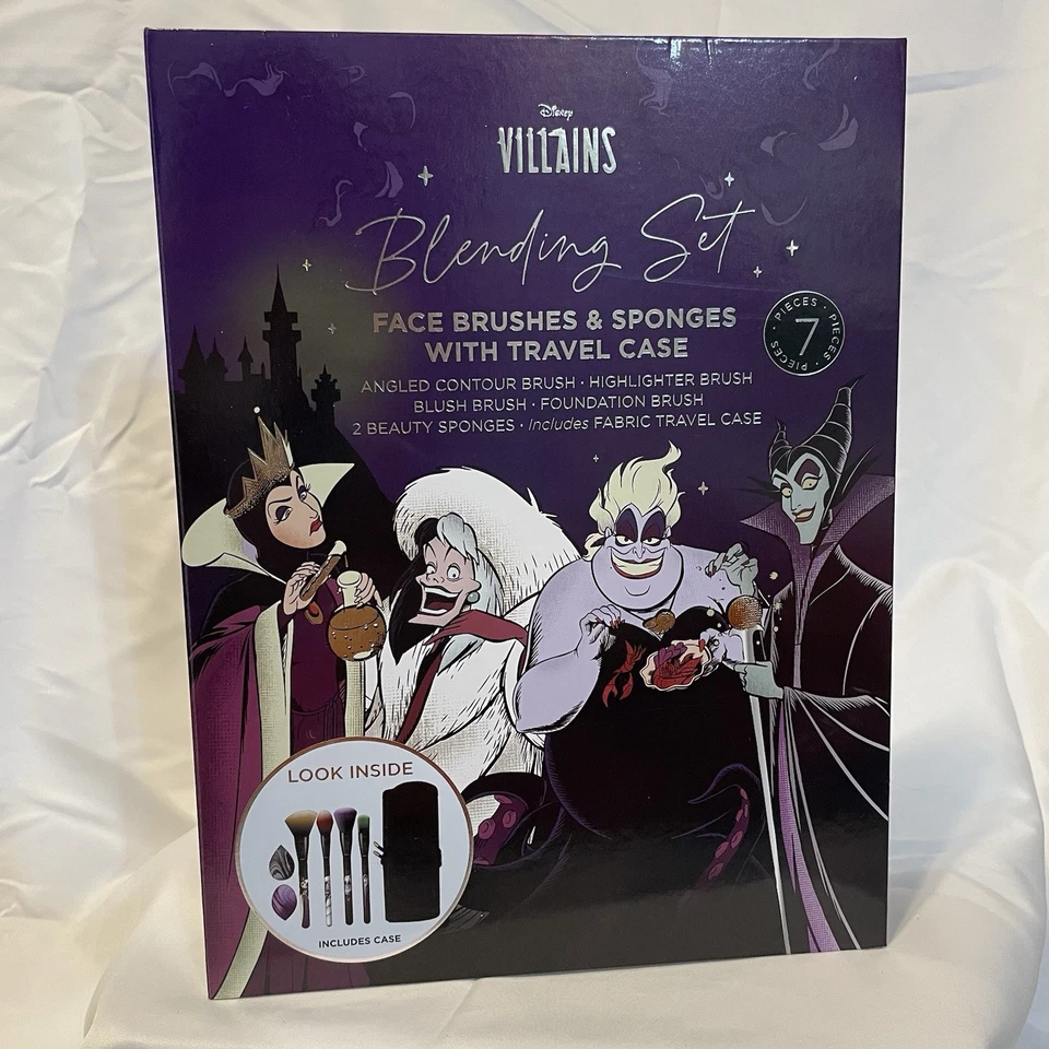 Disney VILLAINS BLENDING SET Face Brushes/Sponges/Travel Case W/ Collectors Box
