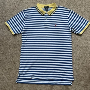 Polo Ralph Lauren blau gestreift gelb Kragen rot Pony Polo T-Shirt Herren Größe XS - Bild 1 von 8