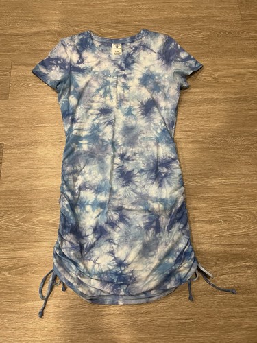 UNDERCOVER Victoria’s Secret Mini Abito Camicia Manica Corta Rosa Increspato Laterale Blu Tie Dye M