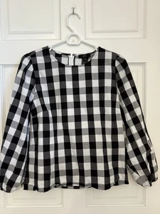 J. Crew Womens Puff Sleeve Oversized Gingham Top Black & White Size 8 - Picture 1 of 5