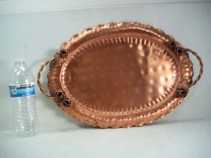 VTG GREGORIAN HAMMERED COPPER TRAY - 17 1/4" - HANDLES AND ROSES - Picture 1 of 10