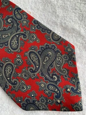"Corbata de colección Hardy Amies toda seda roja gris cachemira Savile Row Londres 3,75 X 57,5""" Foto 1 de 4