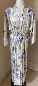 California Dynasty Green Purple Floral Silky Half Sleeve Tie Closure Robe “M” - Picture 1 of 12