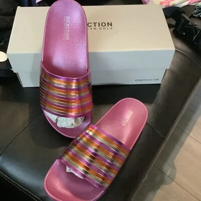 Reaction Kenneth Cole Womens Sandals 7 M Fuchsia Slides ~ Pool Pipes New - Image 1 of 4